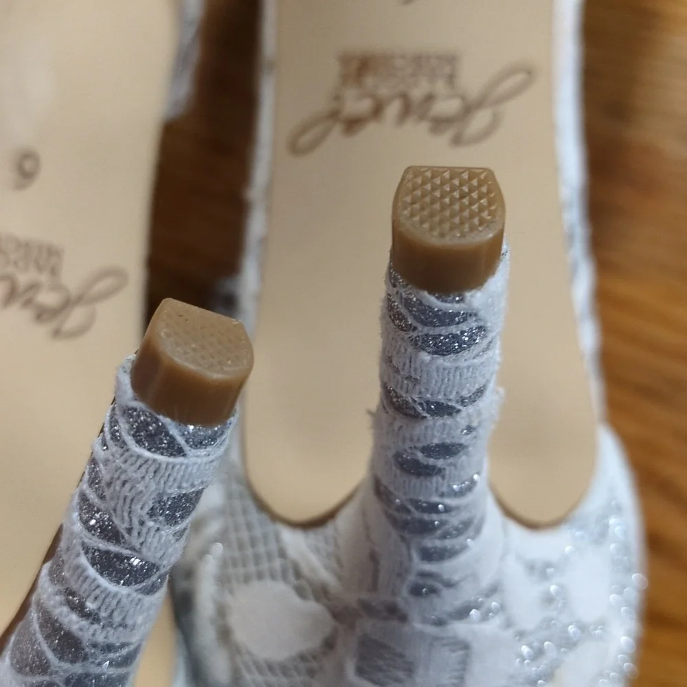 Jewel Badgley Mischka Lace d'Orsay Heels with Crystal Ankle Strap Size 6 Wedding - Picture 12 of 14